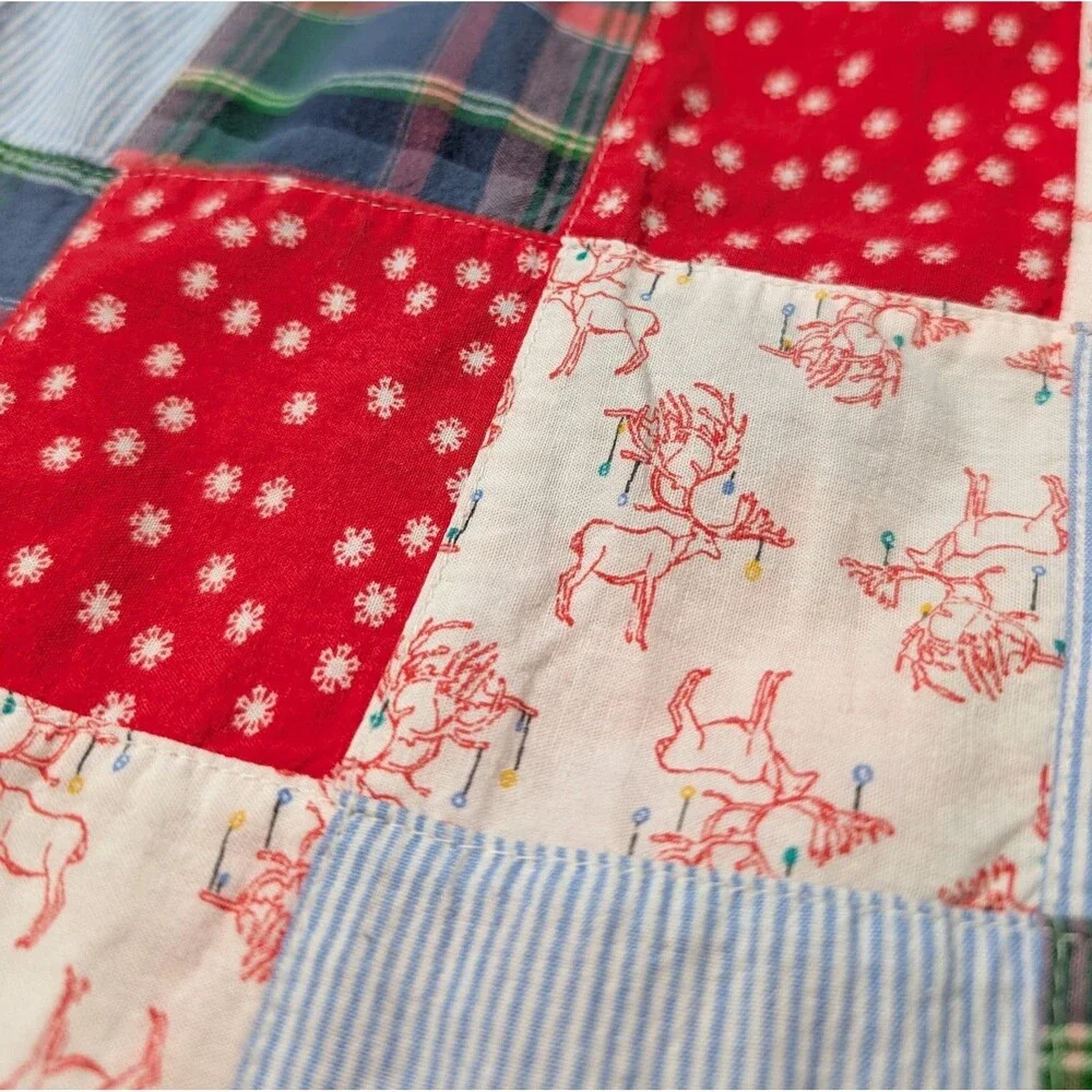 Aerie Size S Pajama Pants Patchwork Holiday Reindeer Multi Color Loungewear